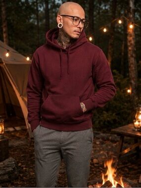 H&M Men's Burgundy Pullover Hoodie